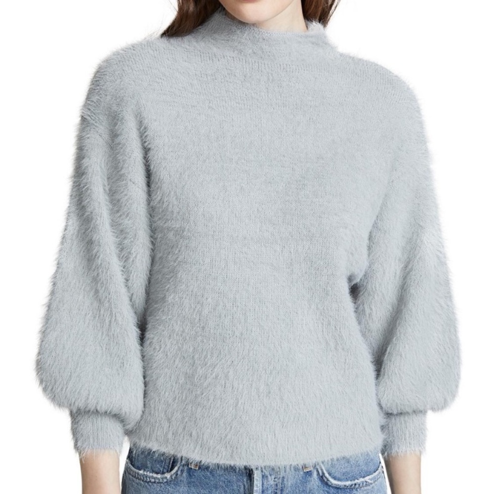 New Anthropologie Line + Dot Fuzzy Eyelash Balloon Sleeve Mock Alder Sweater L